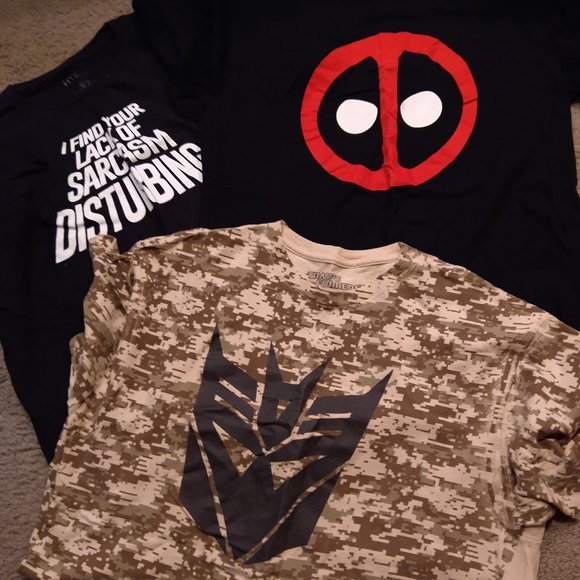 Other - TOTALLY AWESOME BUNDLE 3 CHARACTER T-SHIRTS - SIZE XL - TRANSFORMERS/DEADPOOL+